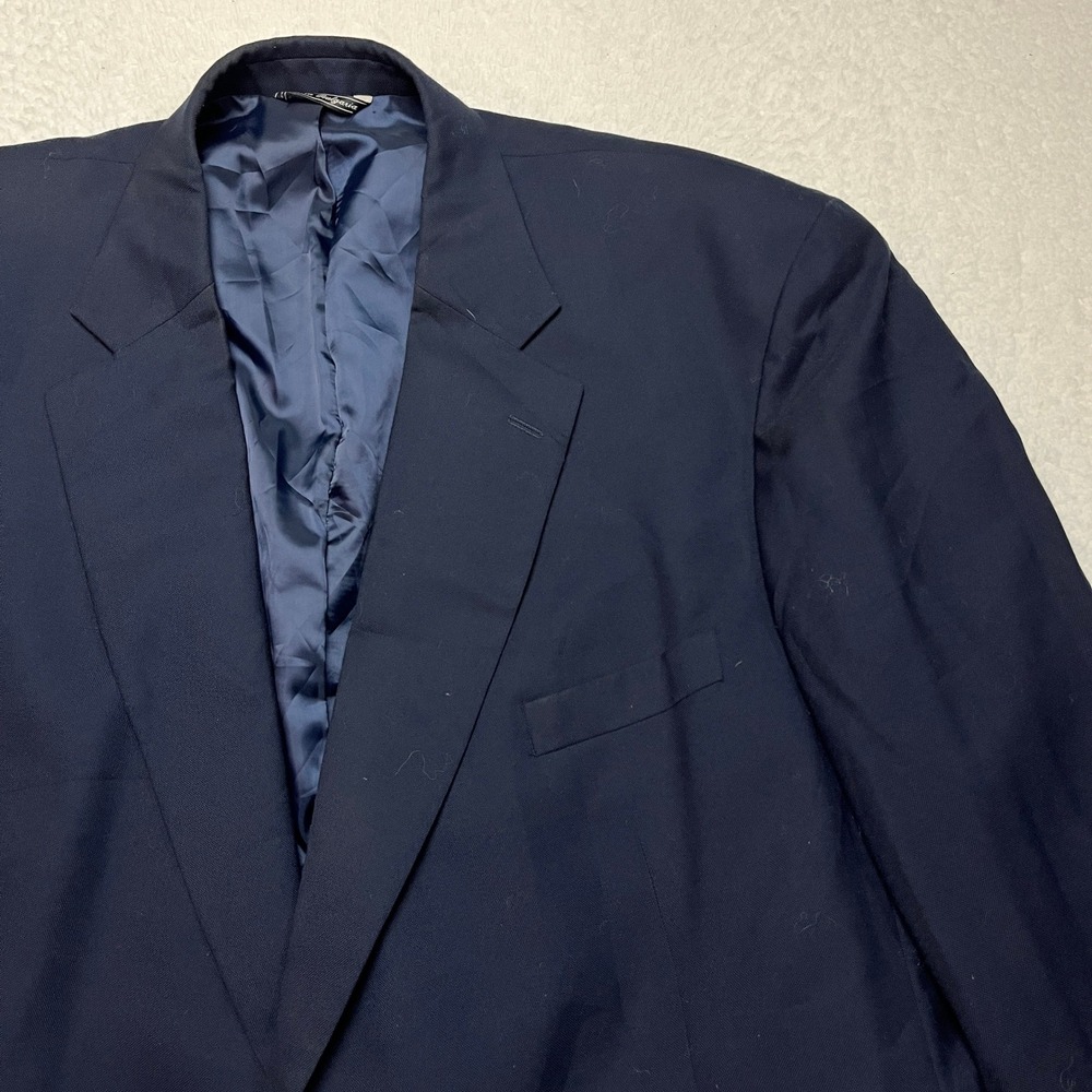 George Foreman Blazer Mens 56L Navy Blue Two Button Wool Blend Suit Jacket